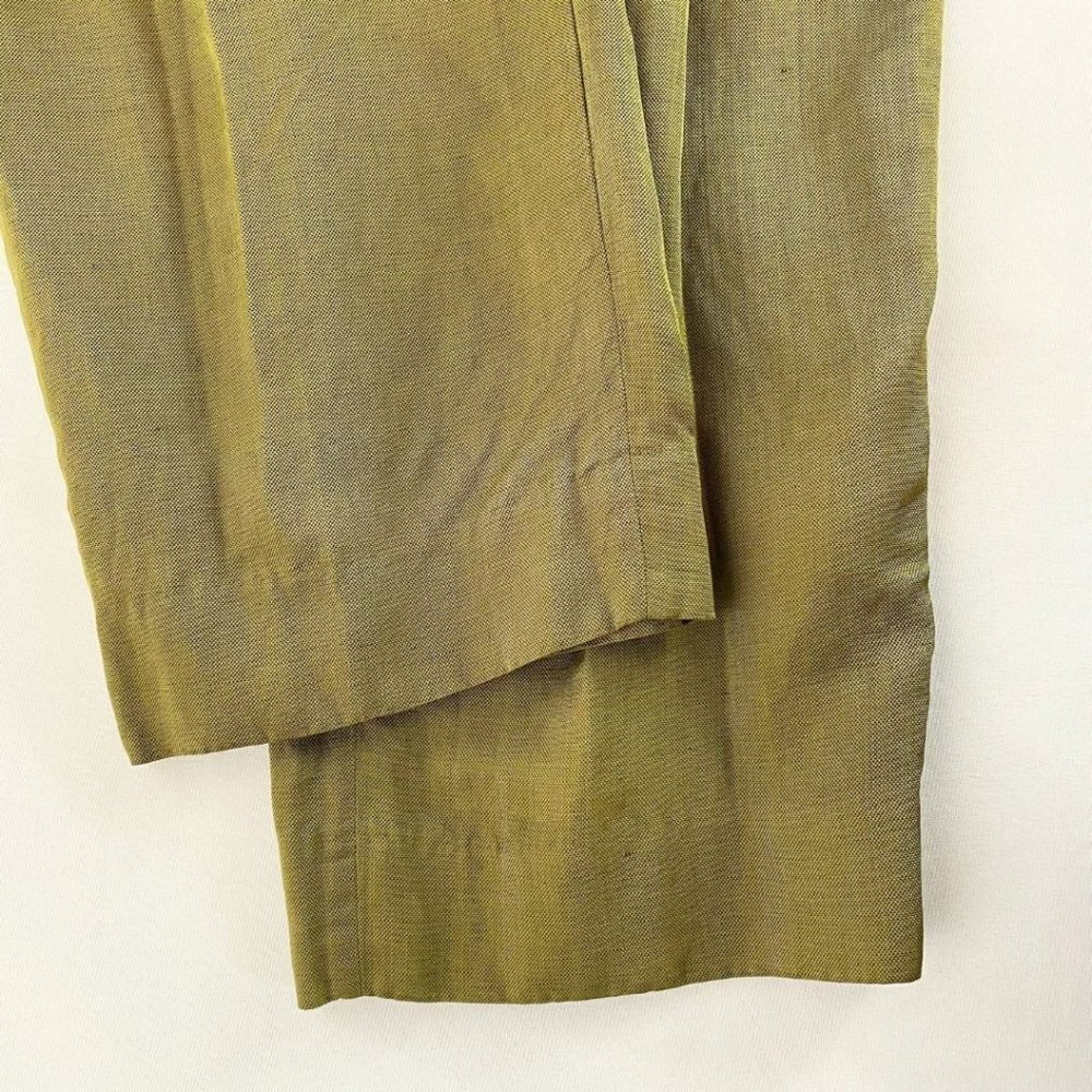 SANDRO OLIVE GREEN LINEN BLEND HIGH RISE STRAIGHT LEG PLEATED TROUSER - 0 - Picture 8 of 10